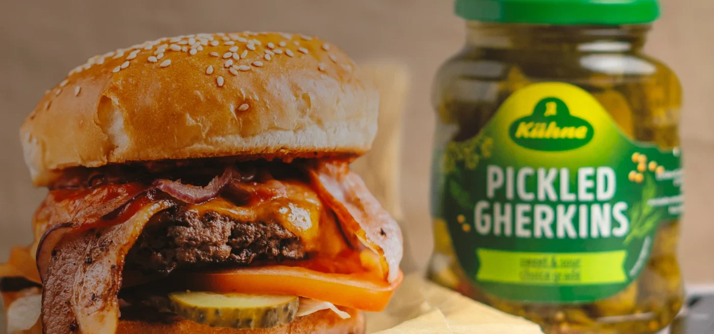 Kuhne pickles in a burger